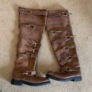 Jeffery Campbell Tall Brown Leather Buckle Boots